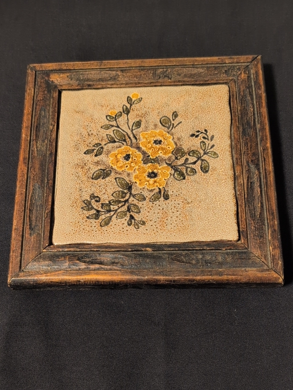 Vintage Boho Rustic Natural Italian Tile Wooden Trivet Yellow Brown
